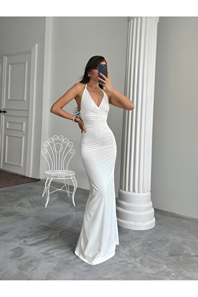 Fabienn Drapeli Halter Yaka Uzun Elbise