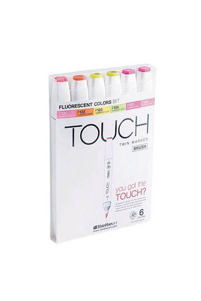 Shinhan Art TOUCH Twin Brush Marker Set, 6 Fluorescent Colors