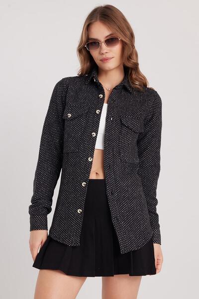 Tudors Kadın Slim Fit Dar Kesim Uzun Kollu Çizgili Çift Cepli Kışlık Oduncu Gömlek