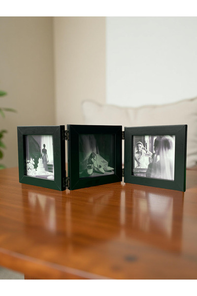 Wooden Factory Desktop 3-Picture Black Photo Frame - 10X10 Foldable Decorative Frame