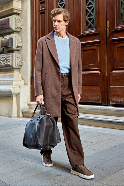 Danger Men's Relaxed Fit Cashmere Coat Brown