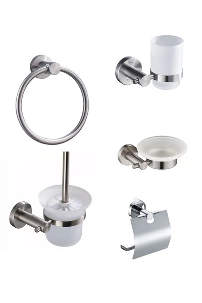 Trendy's Five-piece set, satin stainless steel bathroom accessories TRENDY S