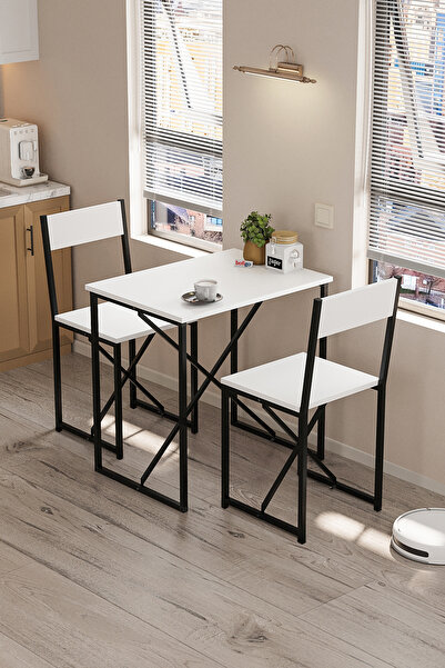 Bofigo 2li Mutfak Seti Mutfak Masa ve Sandalye Seti Balkon Masası Cafe Seti Maysa Beyaz