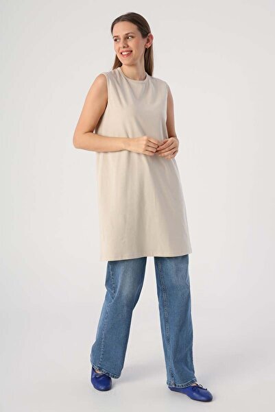 ALLDAY Αμάνικο τουνίκ με πέτρινο βαμβακερό γιακά