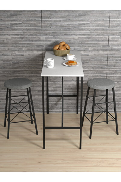 Retodesign BEYAZ YUVARLAK TABURELİ BAR TAKIMI 3656