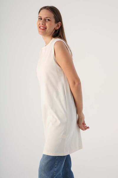 ALLDAY Ανοιχτό μπεζ μπλουζάκι από λύκρα με γιακά και χωρίς μανίκια
