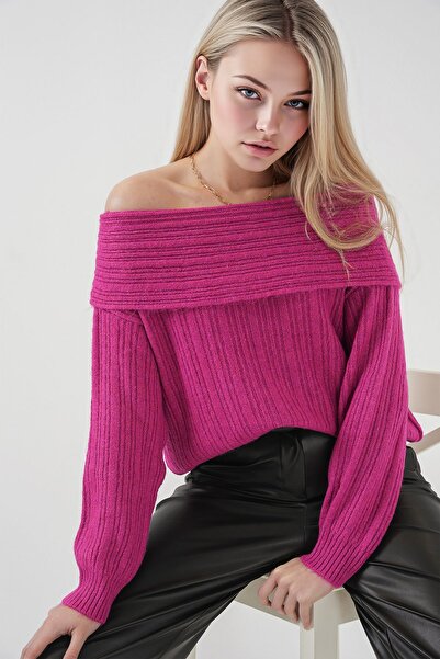 Hiccup Bdart Madonna Collar Ribbed Loose Fit Sweater