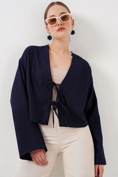 Hiccup Bdart Pompom Detailed V-Neck Long Sleeve Kimono