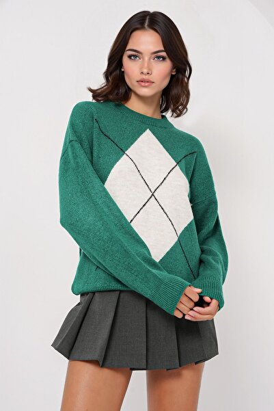 Hiccup Bdart Plus Size Geometric Knitted Sweater