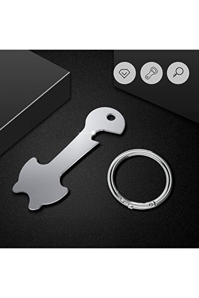 Foonii Set of 4 supermarket trolley unlocking key chains, stainless steel, silver, 6.1 x 2.3 cm