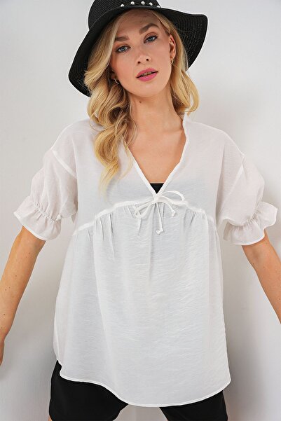 Hiccup Bdart Belted V-Neck Buttoned Blouse