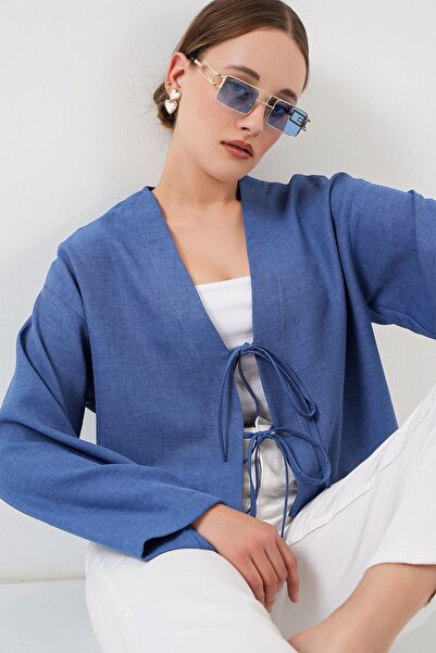 Hiccup Bdart Pompom Detailed V-Neck Long Sleeve Kimono