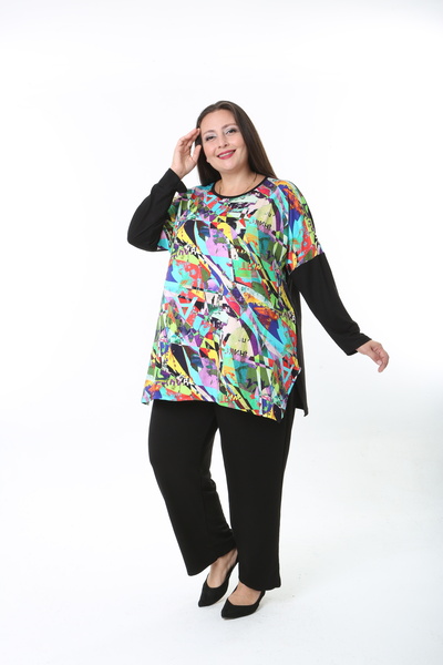 XL Modam Women's Lycra Wool Viscose Front Patterned Plus Size Tunic