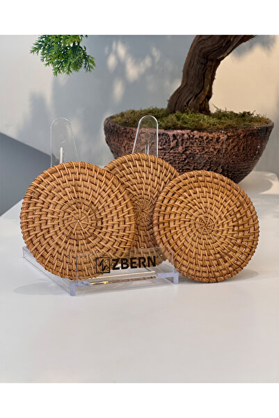 ZBERN 3 ADET RATTAN MAT KAHVE BARDAK FİNCAN KUPA ALTLIĞI 10X10 CM