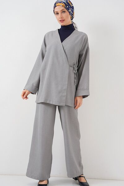 Hiccup Bdart V-Neck Long Kimono Pants Double Set