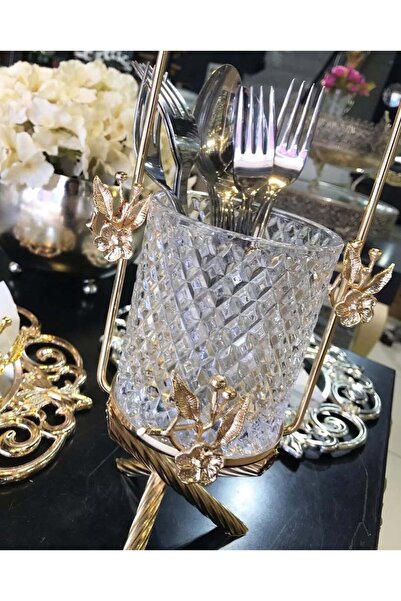 Genel Markalar GOLD PİRİNÇ JAPONGÜL AYAKLI KRİSTAL CAM KAŞIKLIK