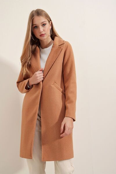 Hiccup Bdart Shawl Collar Herringbone Wool Blend Coat