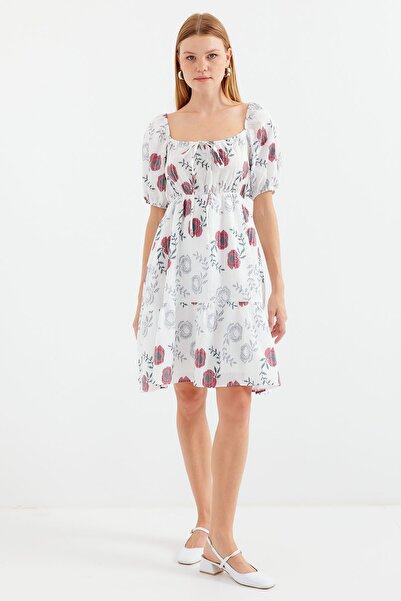 Hiccup Bdart Floral Mini Dress with Square Neckline and Bow Detail