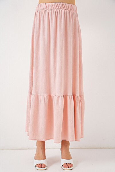 Hiccup Bdart Textured Long Knitwear Skirt with Flexible Waist