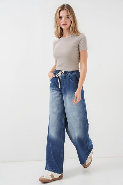 Hiccup Bdart Wide Leg Body Loose Jeans with Drawstring
