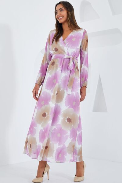 Hiccup Bdart Floral Print V-Neck Maxi Closure Dress and Belt