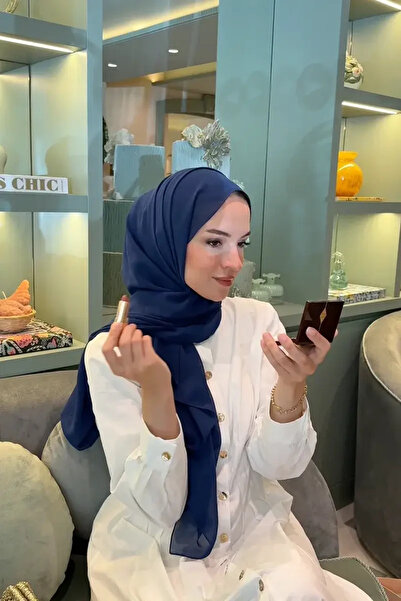 Madame Polo Krep Şifon Şal - Lacivert