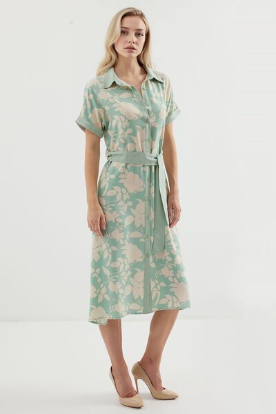 Hiccup BDART Kemerli Çiçekli Midi Elbise