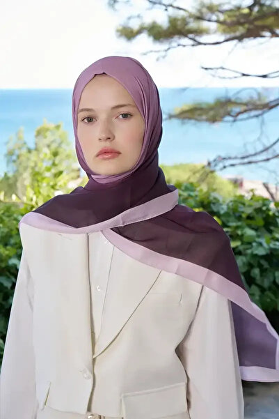 Madame Polo Fransız İpeği Degrade Desen Şal - Mürdüm