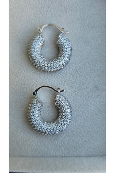 Zeyem Özel Seri Gümüş Renk Full Zirkon Taşlı Kalın Vip Küpe (2 Cm)