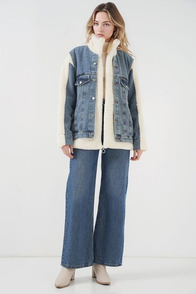 Hiccup Bdart Patterned Denim Jacket with Fur Detail