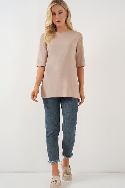 Hiccup Bdart Textured Long Sleeve Collar T-Shirt