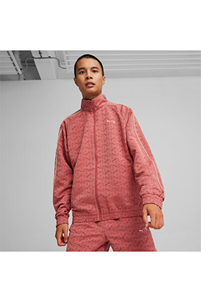 Puma جاكيت رجالي مطبوع عليه شعار Palm Tree Crew T7 بالكامل - أحمر