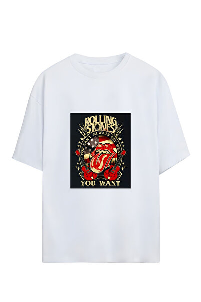 GraffTee تي شيرت قطني كبير الحجم للجنسين من رولينج ستونز