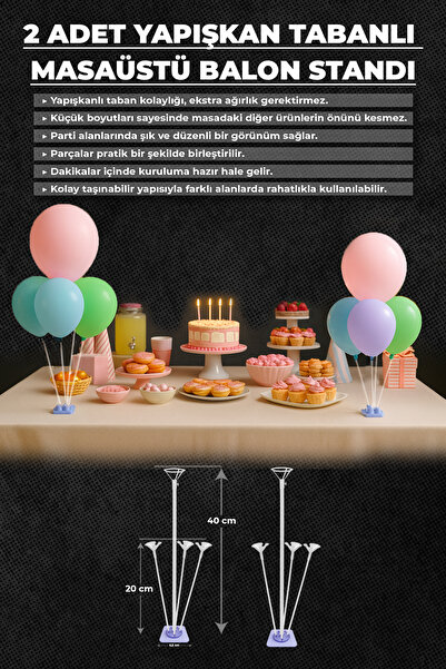 Parti Atölyesi 2 Adet Yeni Yapışkanlı Masa Üstü Stand 40 CM 4 Kollu Dekorlarınız Kapanmadan Masalarınızı Süsleyin