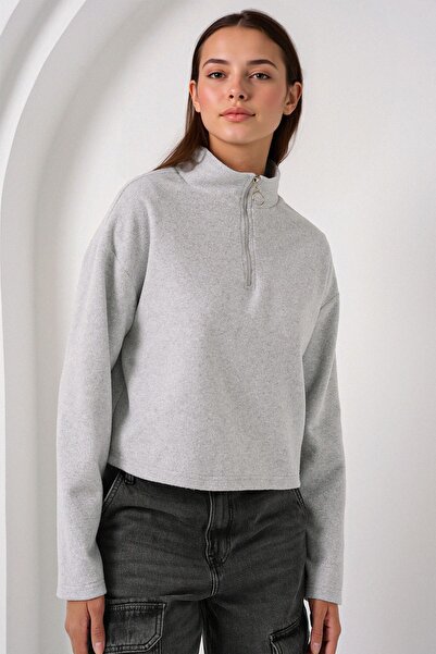 Hiccup Bdart Relaxed Fit, Zippered Collar Short Sweater