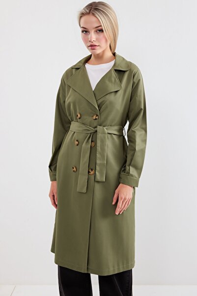 Hiccup BDART Düğmeli İki Yaka Uzun Trençkot