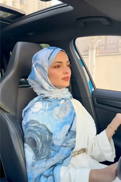 Madame Polo Kübra KOÇ Endless Bloom Desen Şal - Mavi