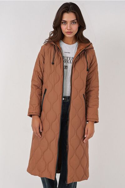 Hiccup Bdart Hooded Long Puffer Coat with Puffer Design