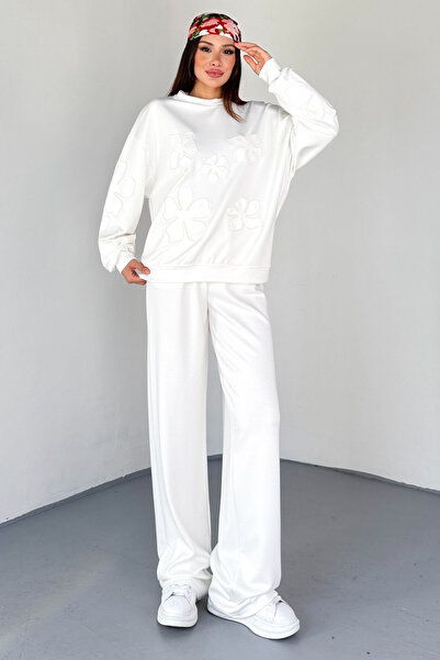 Cappmoda Tkm-13335 White Flower Patch Modal Fabric Double Set