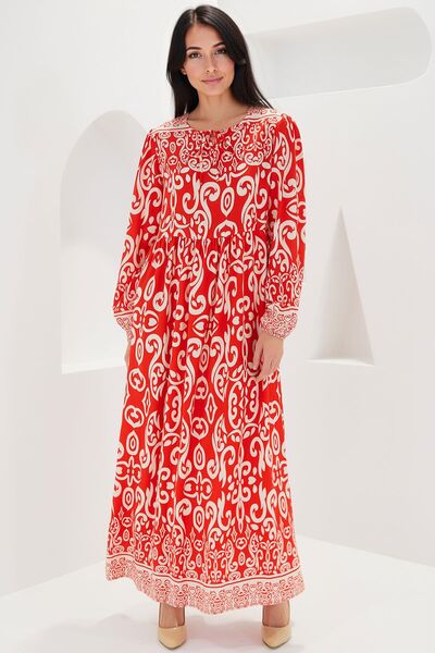 Hiccup Bdart Tie-Up Patterned Maxi Dress