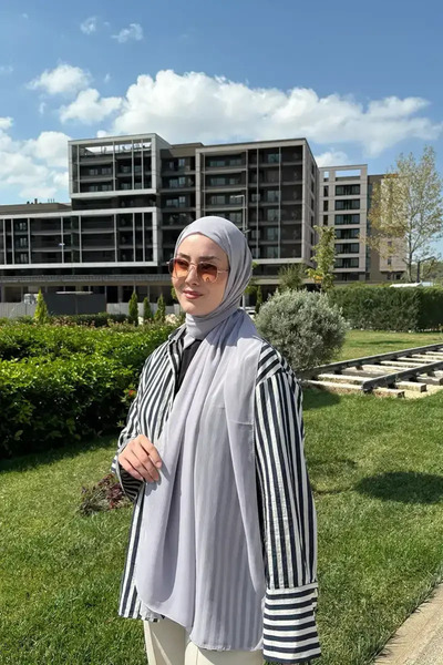 Madame Polo Krep Şifon Şal - Gri