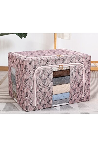 Flippy Storage Box, Flippy, 66L, Textile, 50 x 40 x 33 cm, for Clothes and Underwear, Bamboo Pattern, Pink