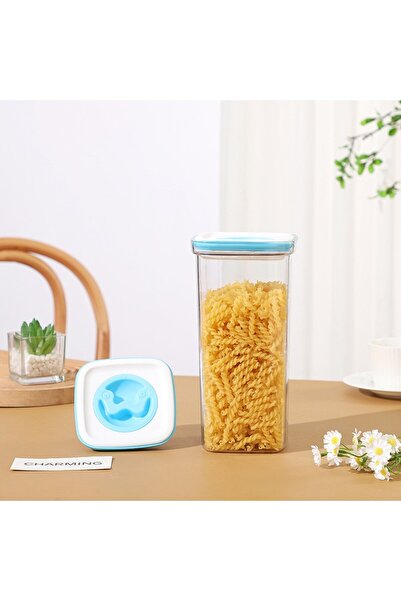 Flippy Kitchen Storage Container 2L - ABS/PET/Silicone, White/Blue Lid, 11.5 x 23 x 8 cm, Transparen