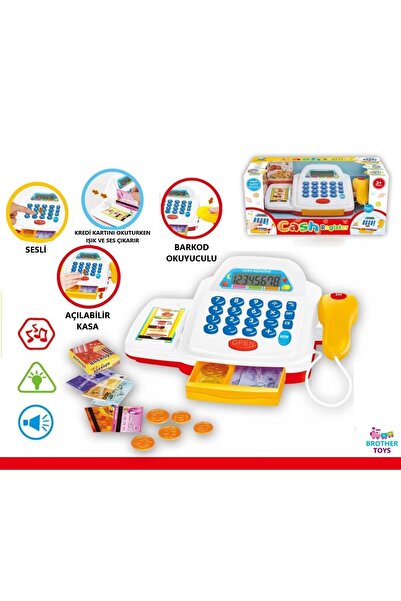 Brother Toys 22 Parça Sesli Işıklı Hesap Makineli Barkod Okuyuculu Yazar Kasa...