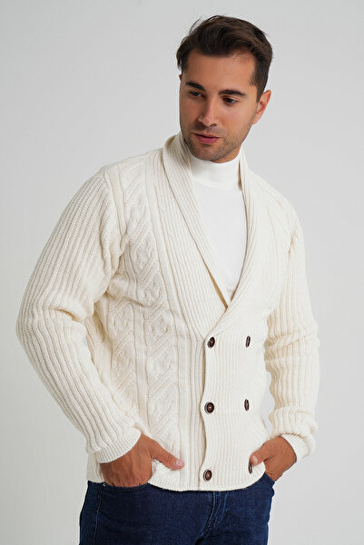 Trist Star Чоловічий шерстяний кардиган з коміром-шал і двома рядами ґудзиків TRIST-5353