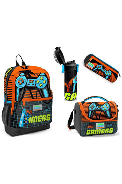 Coral High CORAL HİGH Kids Gri Turuncu Gamer Desenli Çelik Termoslu Erkek Çoc...