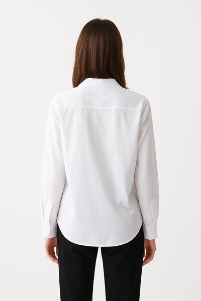 ribana Women's Slim Fit Slim Fit Long Sleeve Cotton Body Fitting Textured White Basic Shirt