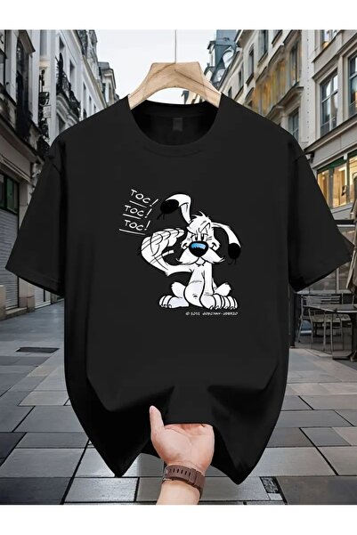 CLASİVA تي شيرت برقبة دائرية كبيرة الحجم للجنسين بتصميم عصري لطيف على شكل كلب...