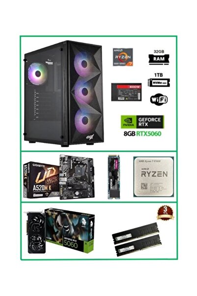 RAMTECH BİLGİSAYAR MOOD X60 Ryzen 7 5700x Rtx 5060 16Gb Ram 1Tb M.2 Nvme Masaüstü Hazır Sistem Oyuncu Bilgisayarı