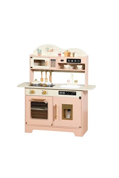 LITTLE ANGEL - Kids Realistic Wooden Kitchen Pretend Play Interactive Set - Pink